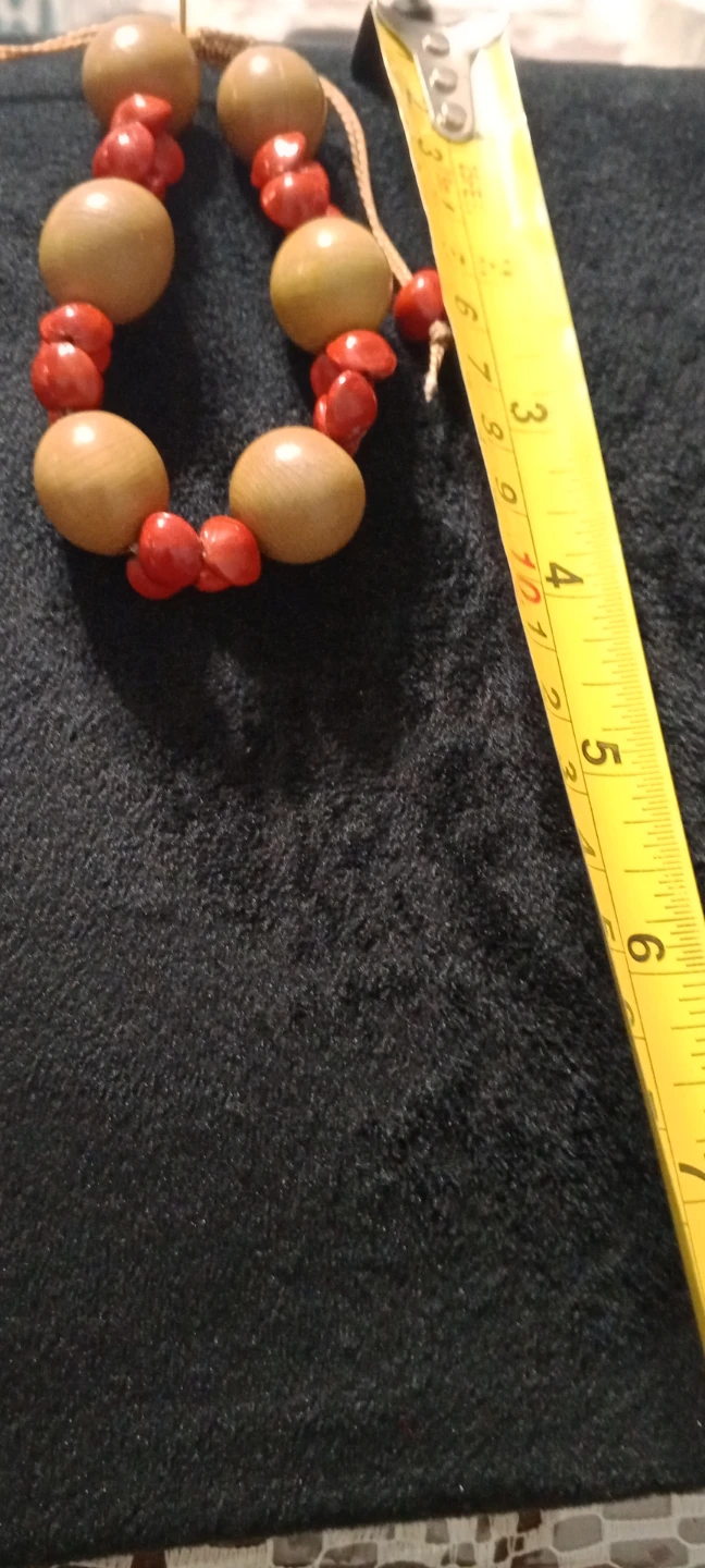 Vintage 🔥 Wooden Bead Bracelet with Red Accents - photo 2