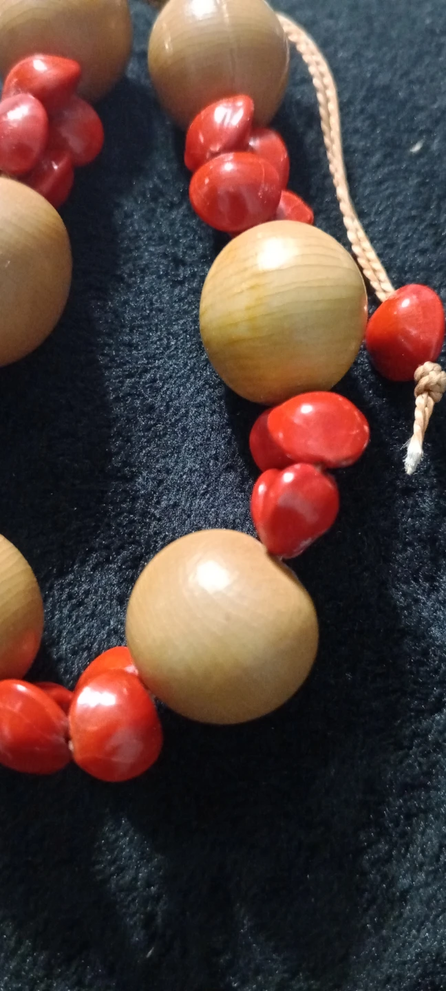 Vintage 🔥 Wooden Bead Bracelet with Red Accents - photo 3