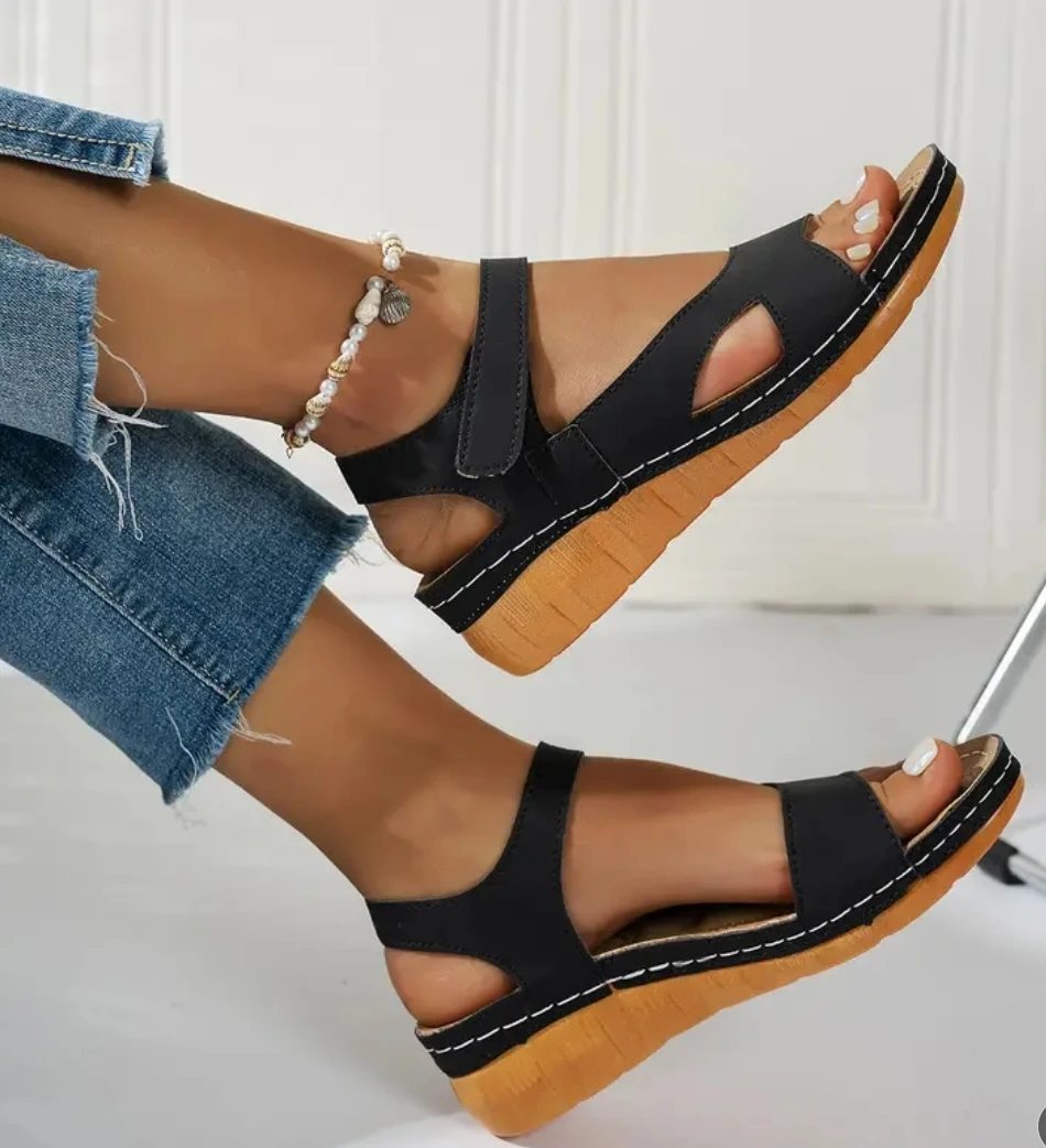 Black Wedge Sandals