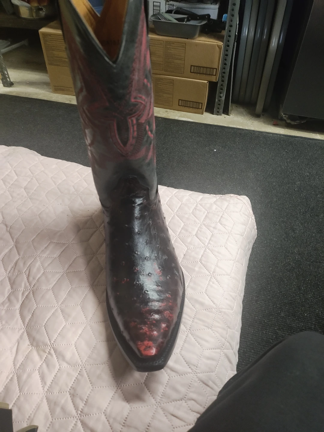 Tony Lama Ostrich and Leather Cowboy Boots Size 10.5 - photo 2