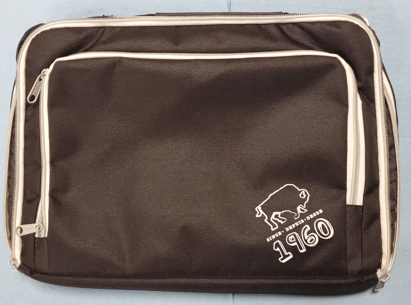 Buffalo Black and White Striped Zippered Portfolio Case