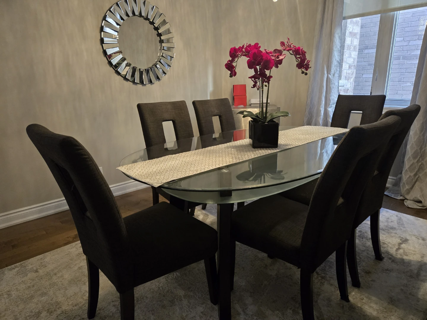 Glass Dining Table with 6 Chairs