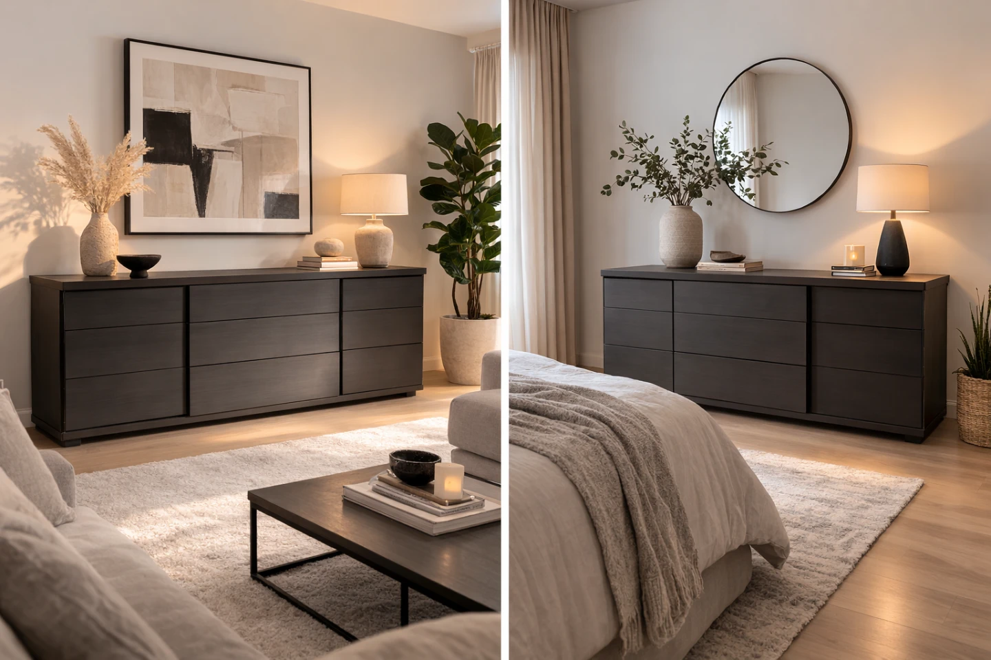 EQ3 Dark Wood Double Dresser