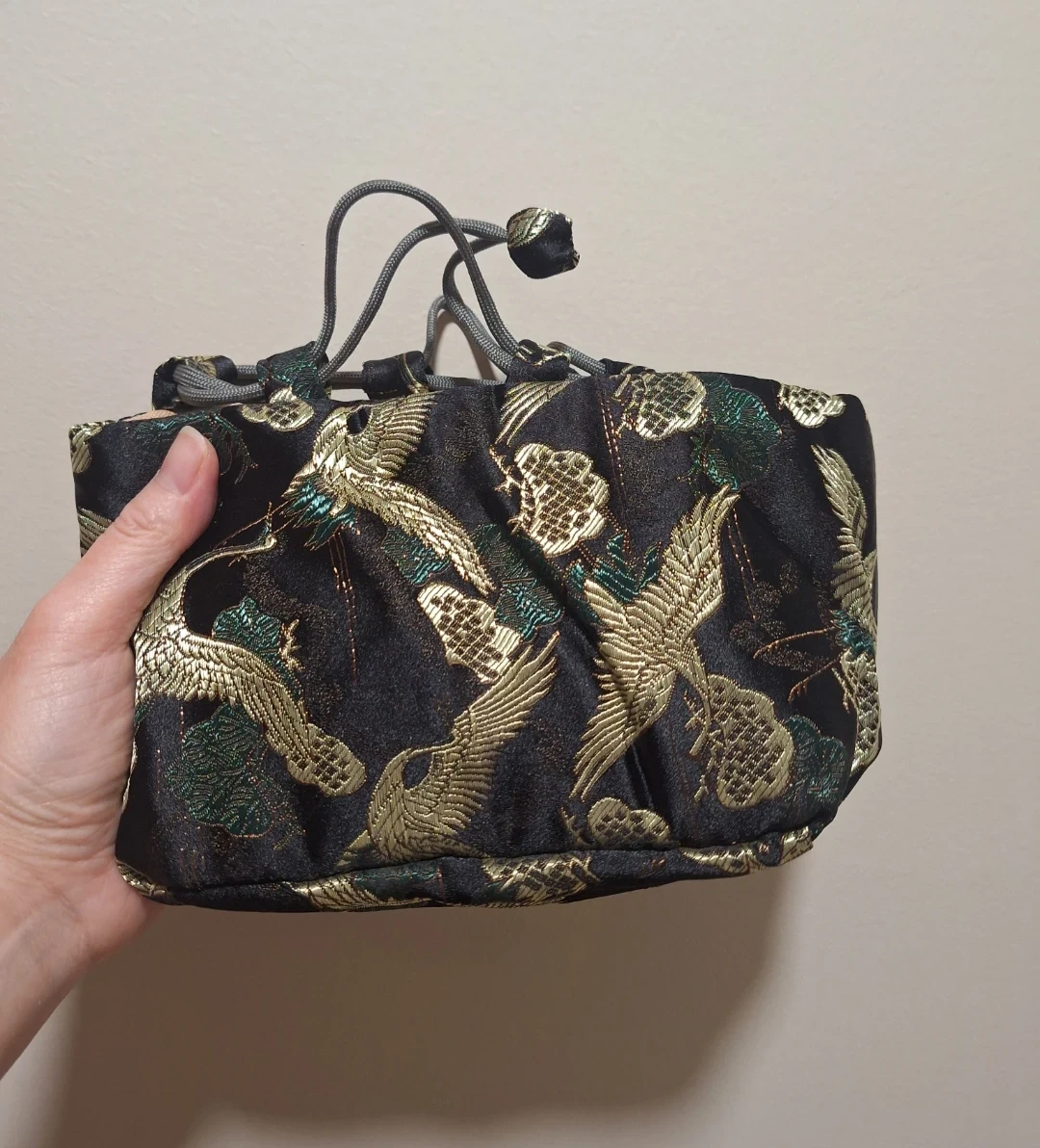 Embroidered Drawstring Satin Bag (Japanese inpired)