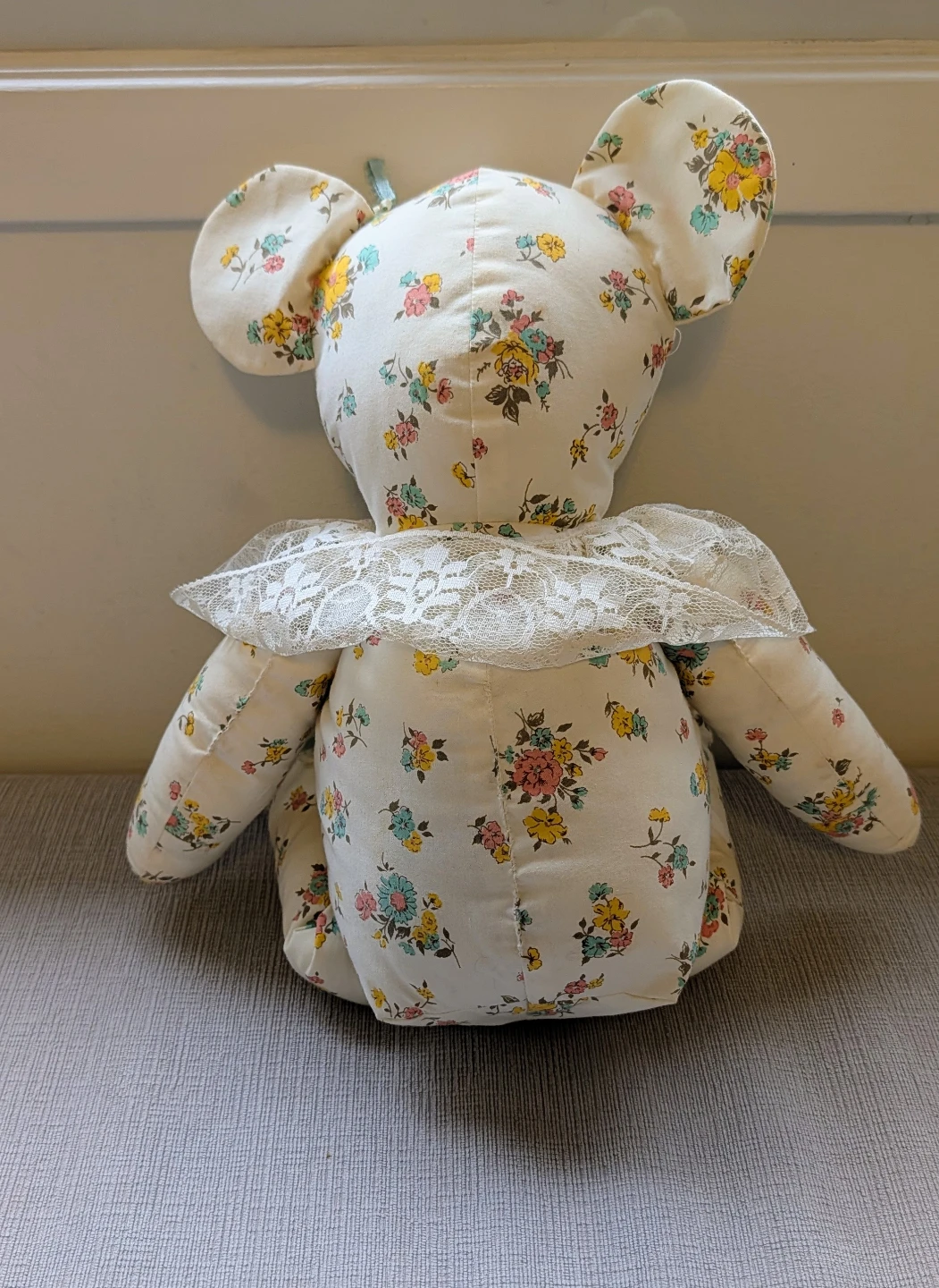 Floral Fabric Teddy Bear with Lace Collar - photo 2