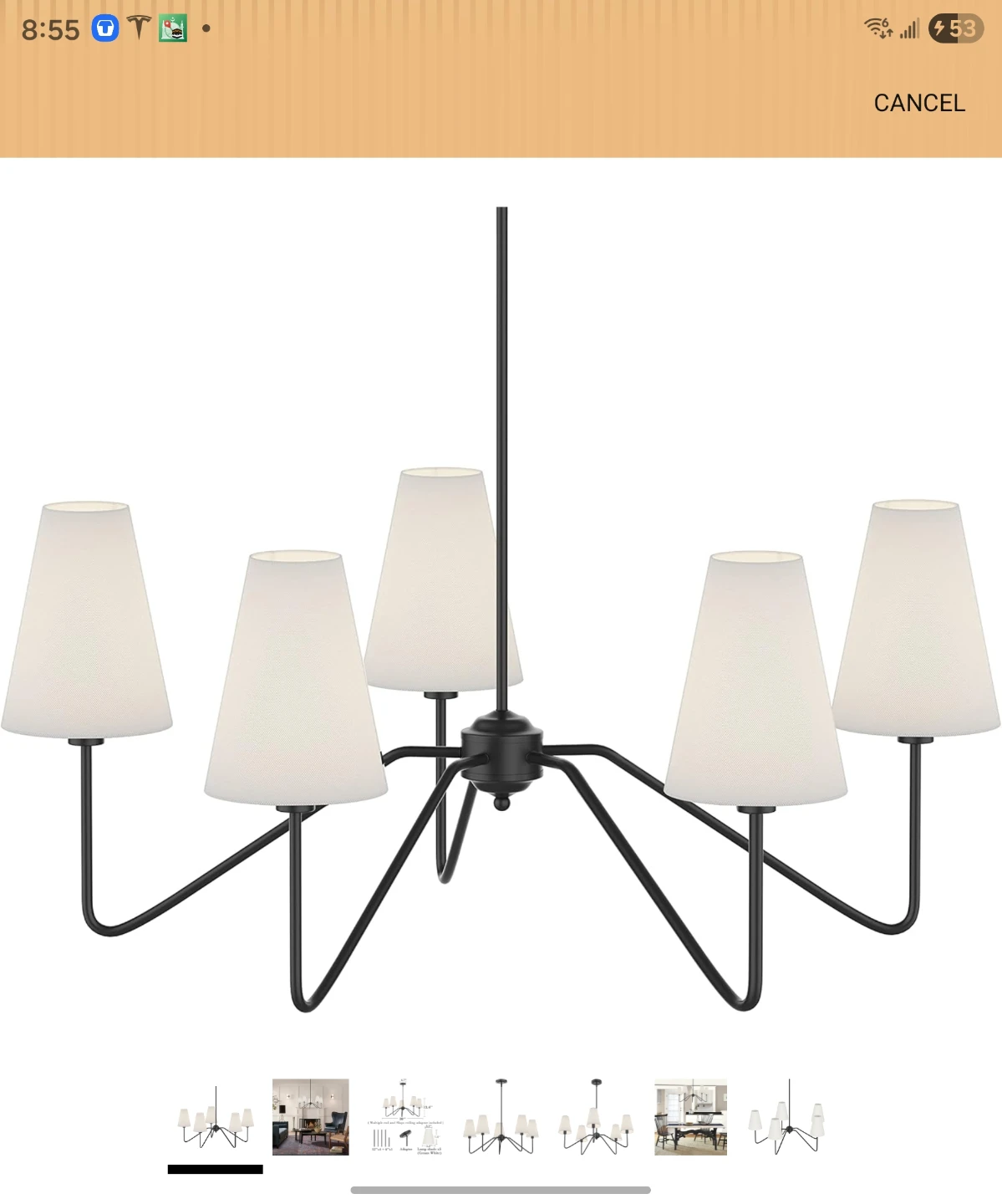 Black 5-Light Chandelier with Cream White Shades