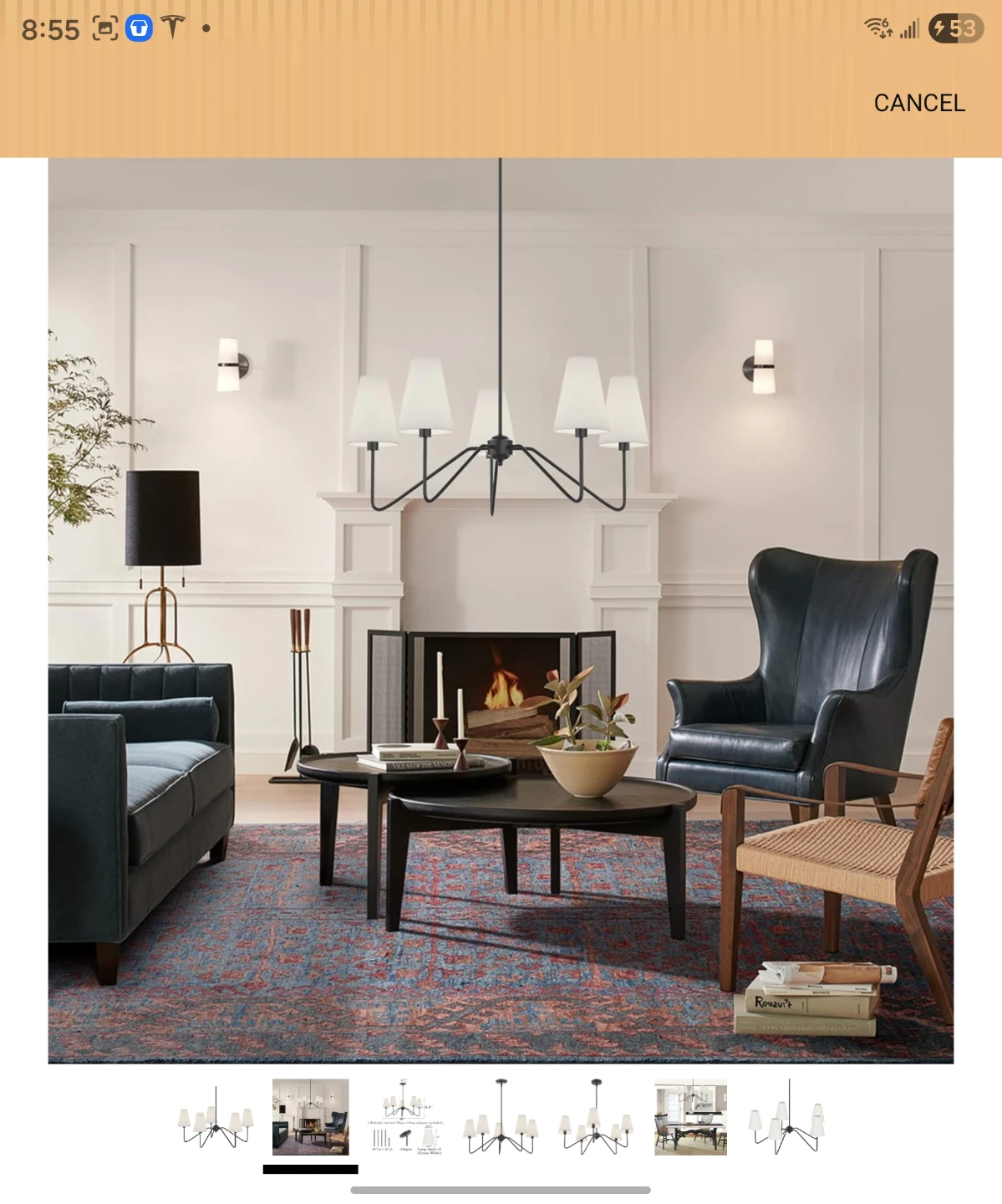 Black 5-Light Chandelier with Cream White Shades - photo 2