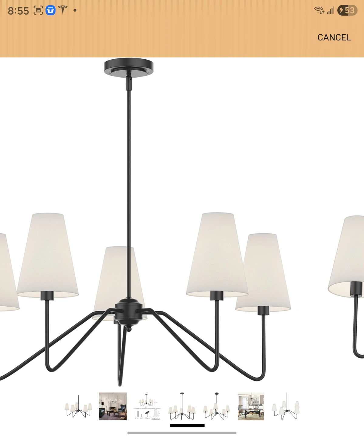 Black 5-Light Chandelier with Cream White Shades - photo 4