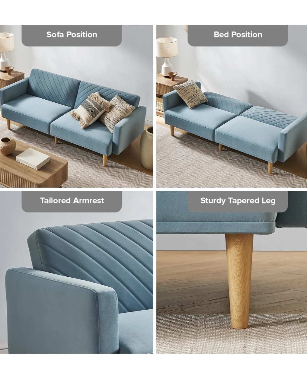 Light Blue Velvet Futon Sofa Mapio