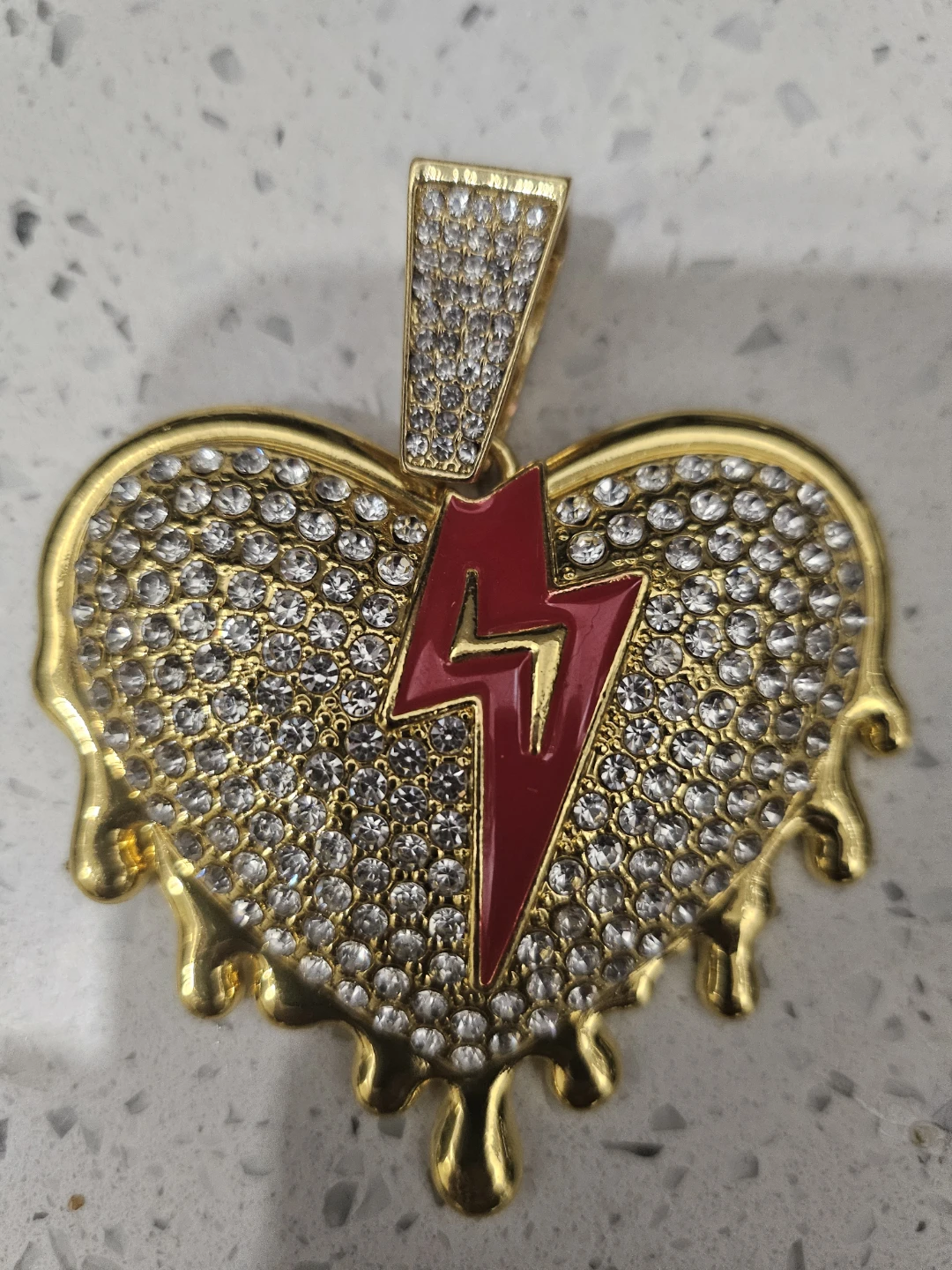 Gold Drip Heart Lightning Bolt Pendant