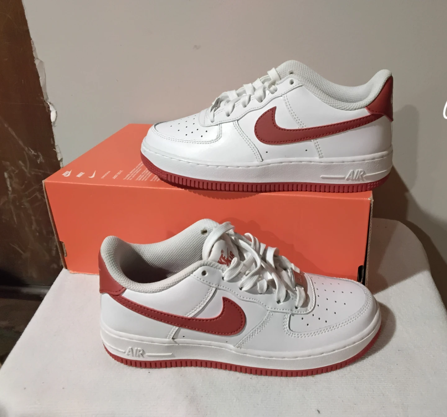 Nike Air Force 1 Sneakers White Red Size 7Y