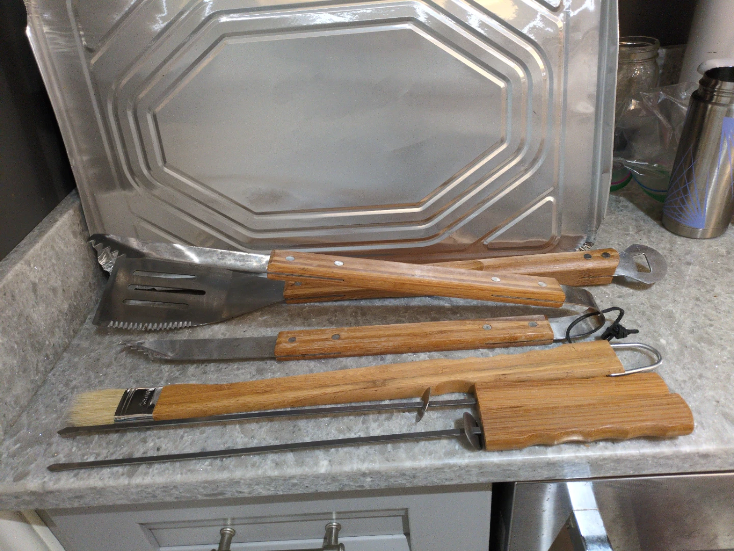 BBQ Grilling Tool Set with Spatula, Knife, Basting Brush