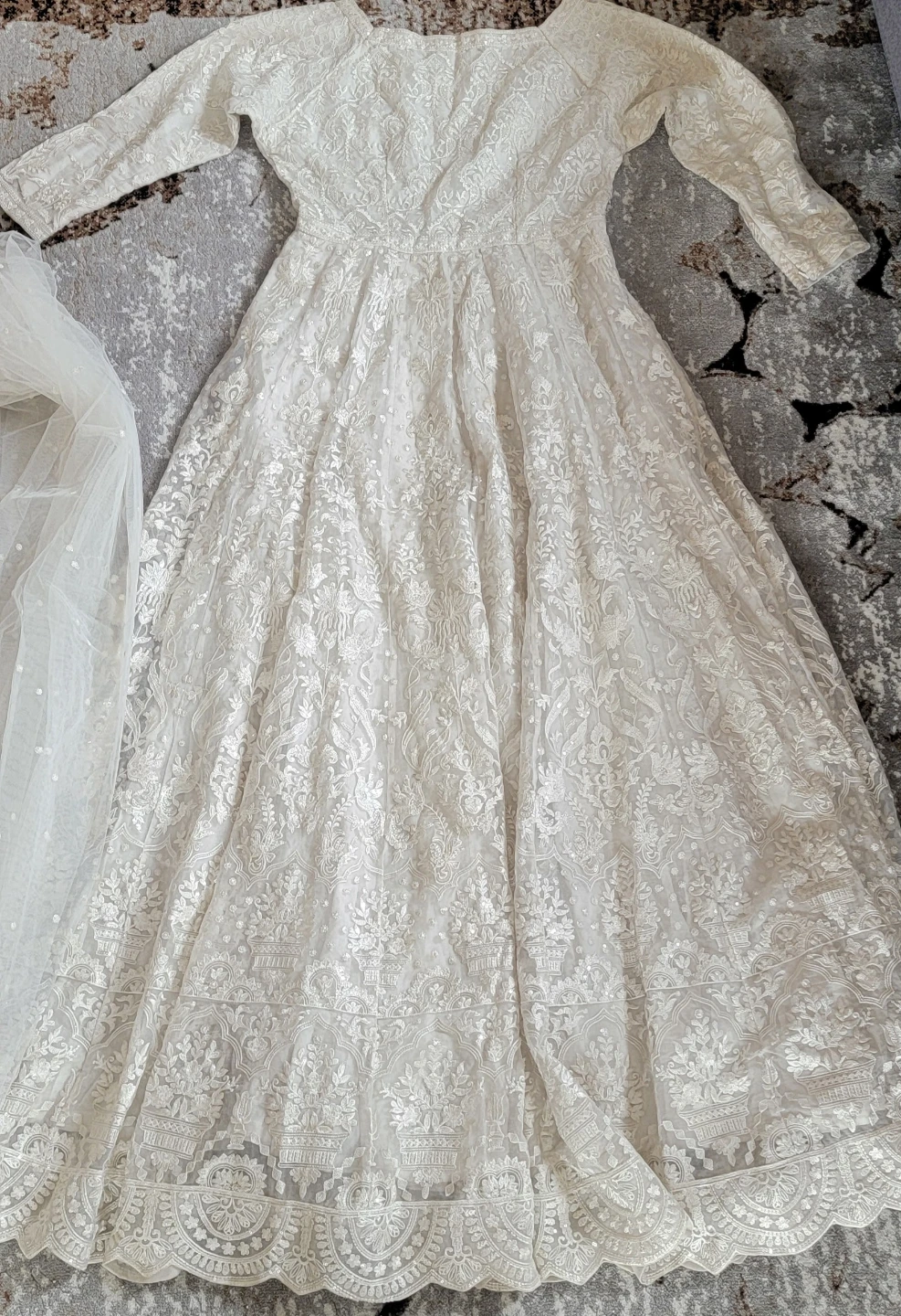 White Lace Dress with Dupatta