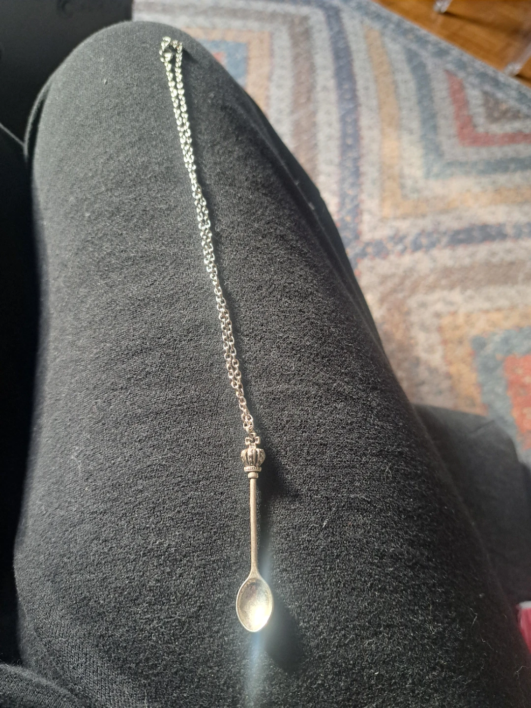 Silver party spoon Pendant Necklace with Crown Detail