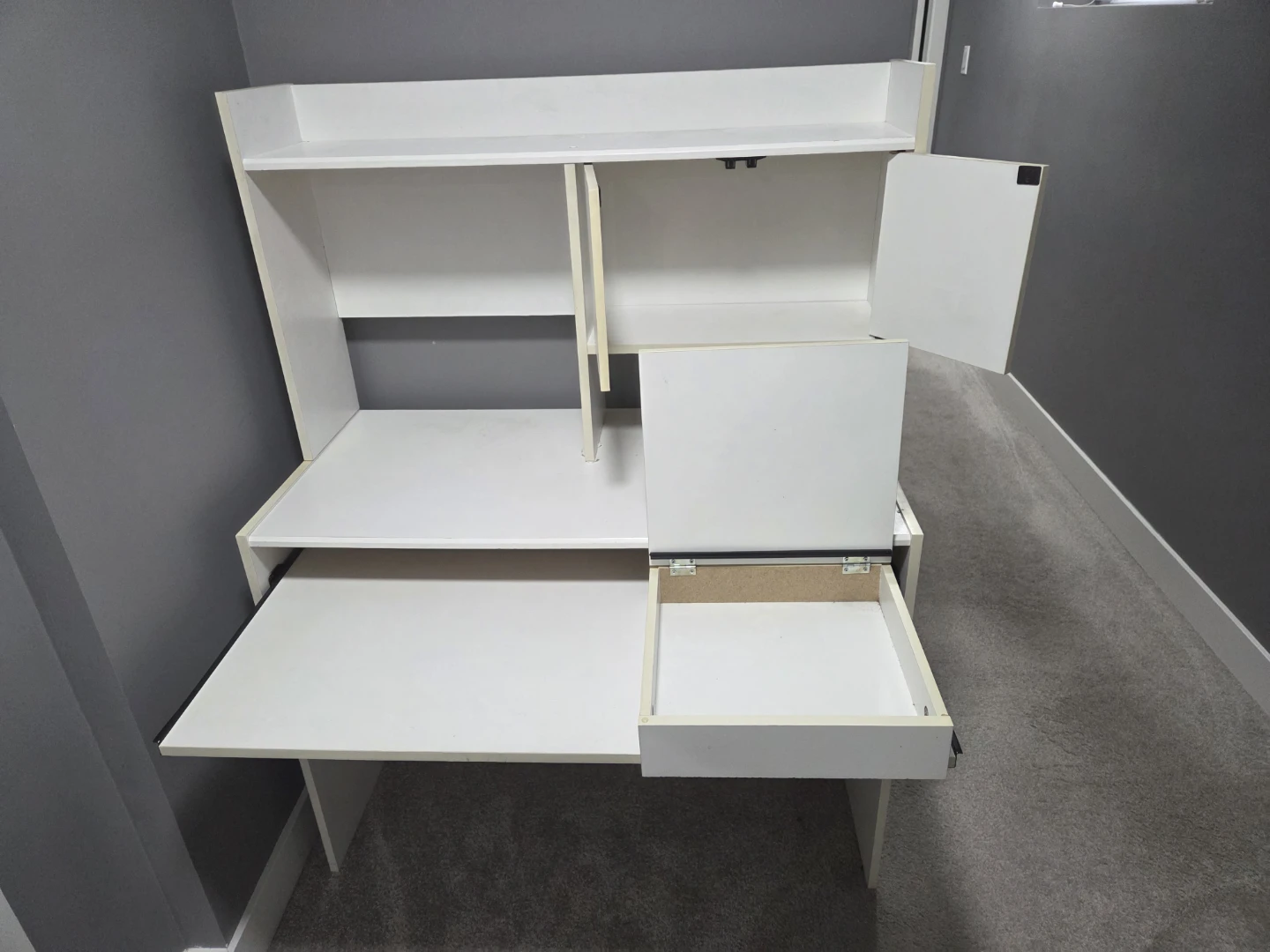 White Compact Desk with Hutch and Drawer - photo 2