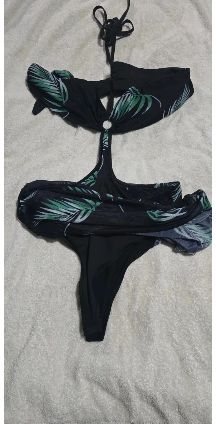 Women's Palm Leaf Print Bikini and Cover-up Set - photo 3