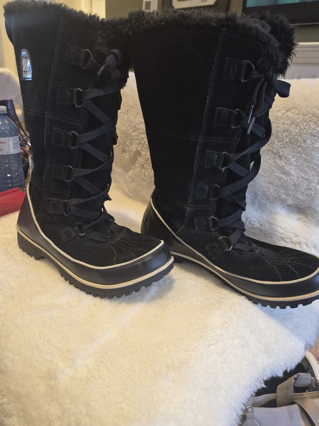 Sorel Black Suede Fur Trimmed Winter Boots