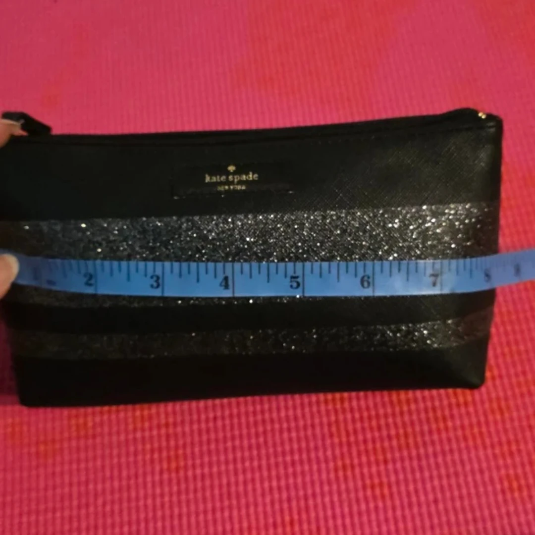 Kate Spade Black Glitter Stripe Cosmetic Bag - photo 4