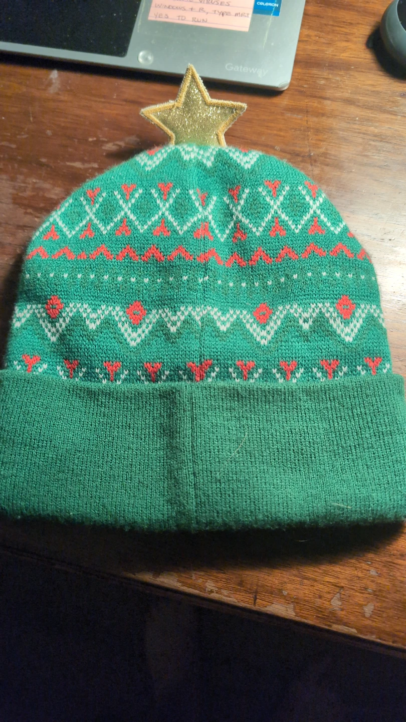 Green Christmas Tree Beanie with Star and Pom Poms - photo 2