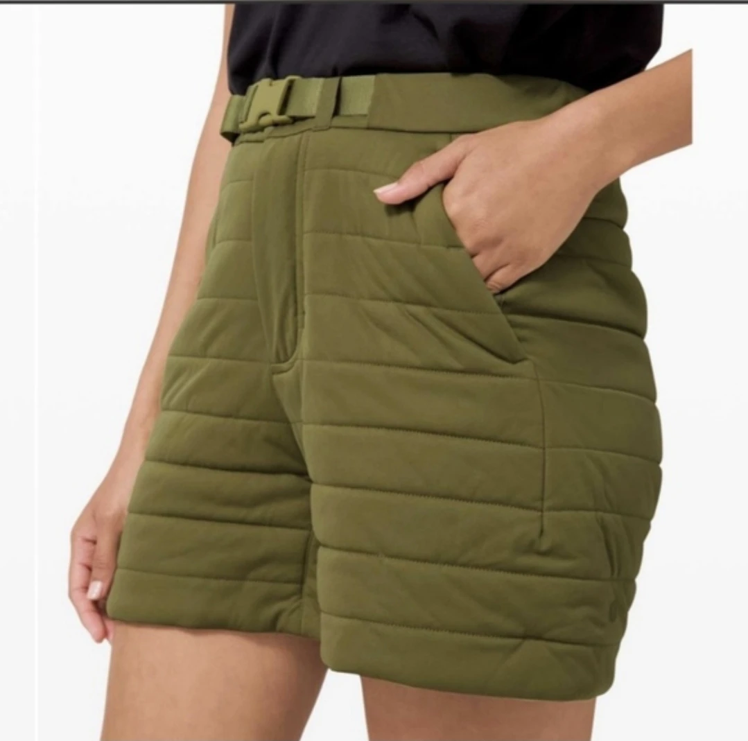 Lululemon Dynamic Movement Quilted Belted Shorts - Olive Green