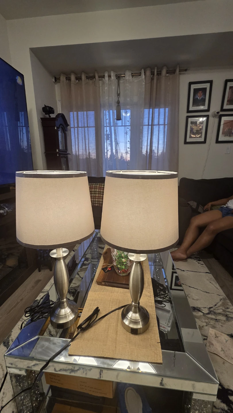 Silver Table Lamp with USB Ports