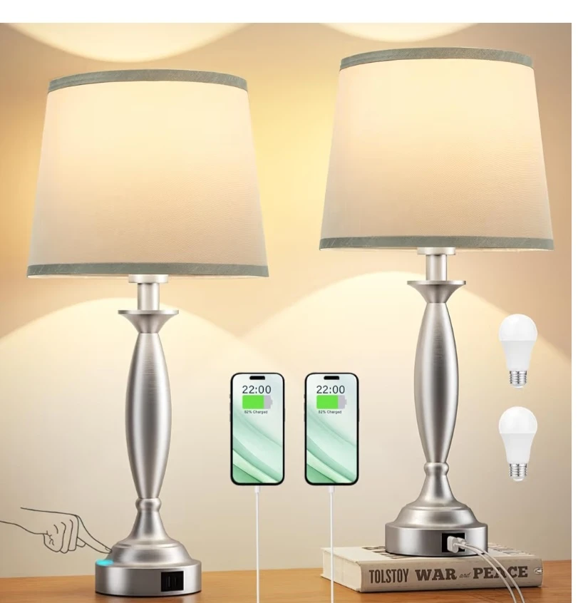 Silver Table Lamp with USB Ports - photo 2