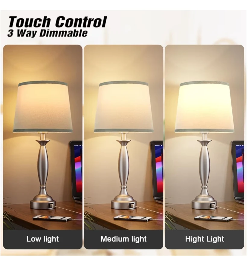 Silver Table Lamp with USB Ports - photo 3