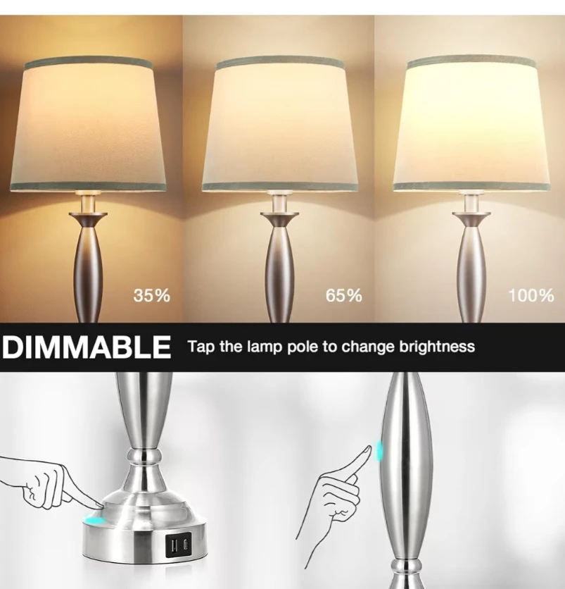 Silver Table Lamp with USB Ports - photo 4
