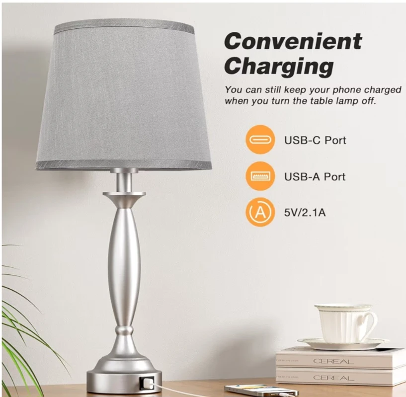 Silver Table Lamp with USB Ports - photo 5