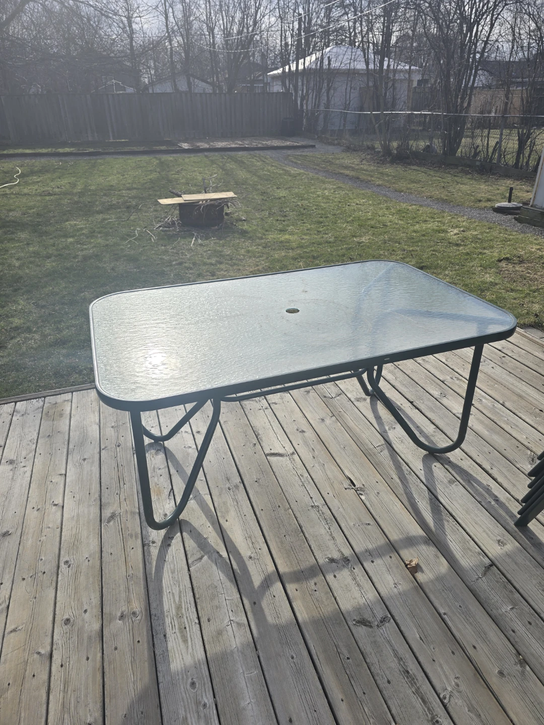 Stackable Patio Chairs and Glass Table Set