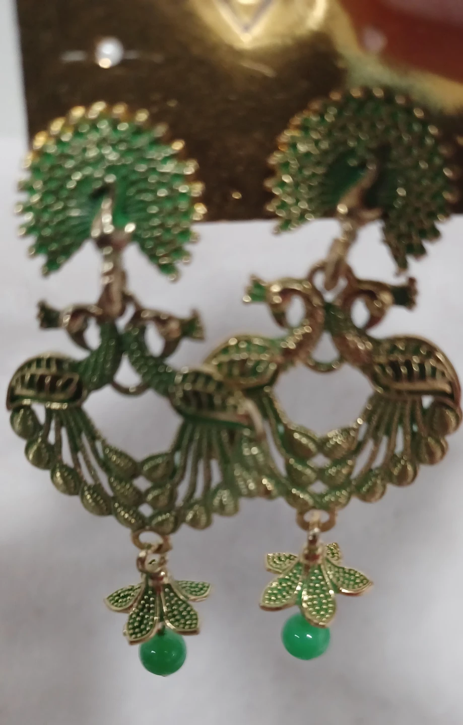 Green Peacock Design Dangle Earrings - photo 5