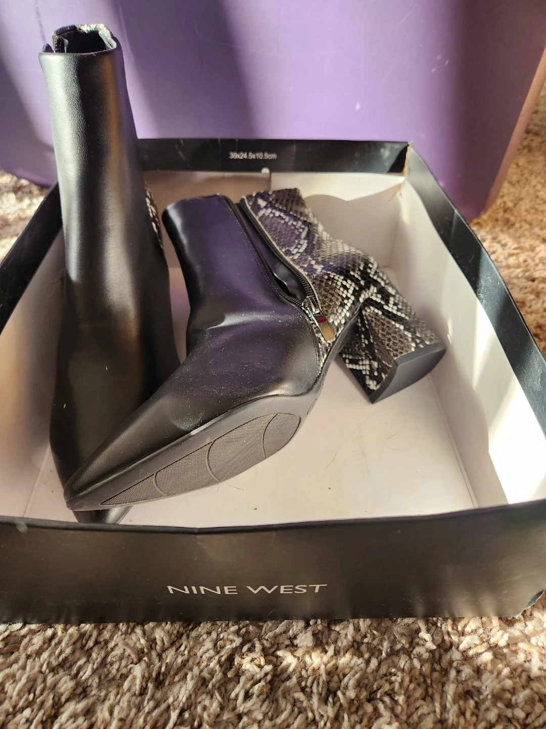 Nine West Black Ankle Boots with Snakeskin Heel - photo 2