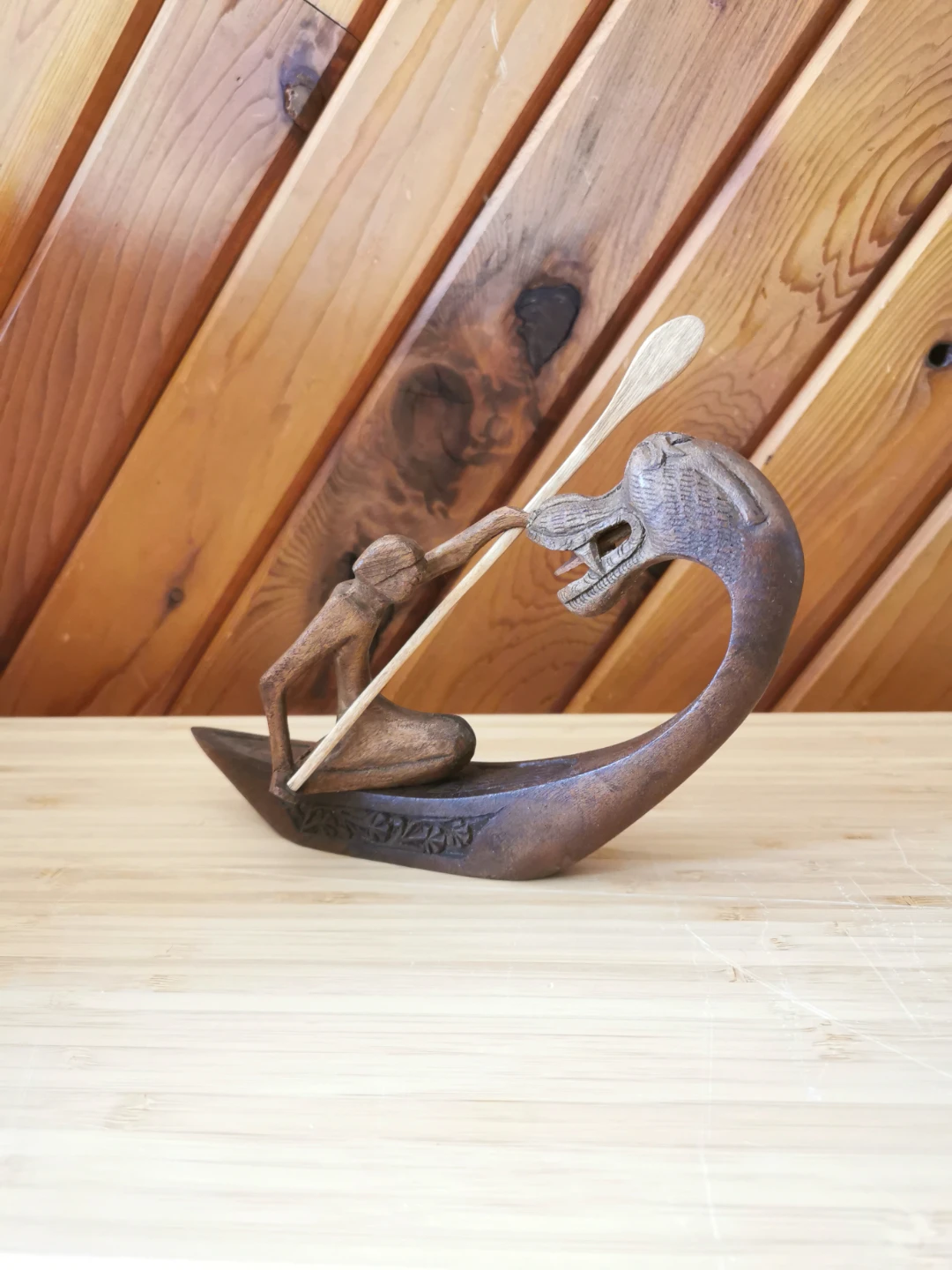 Vintage Dragon Boatman Sculpture – Hand-Carved Folk Art - photo 3