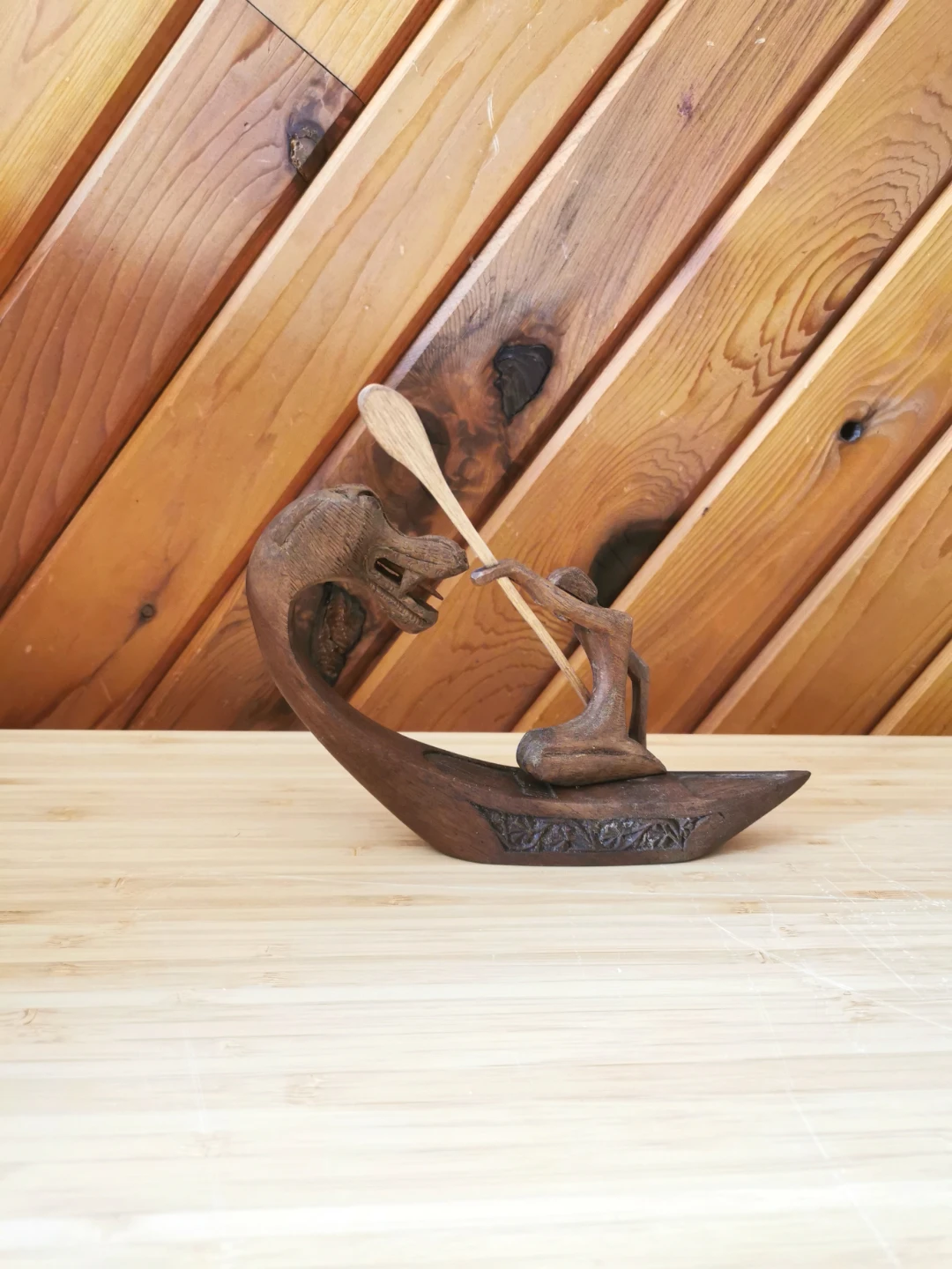 Vintage Dragon Boatman Sculpture – Hand-Carved Folk Art - photo 4
