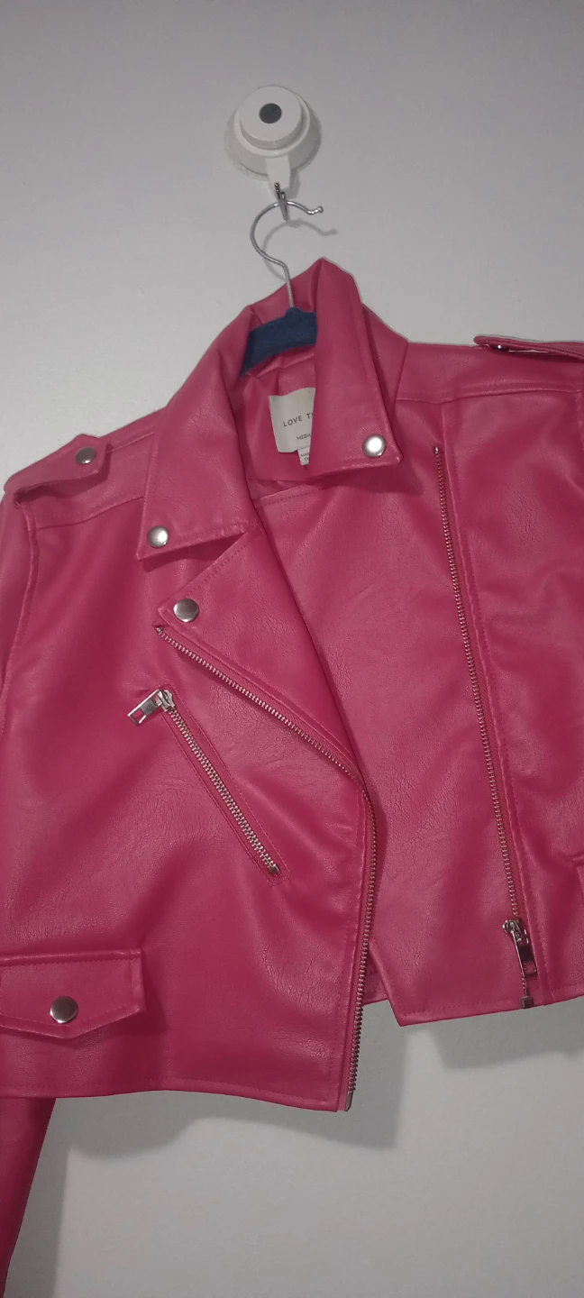 LOVE TREE Pink Faux Leather Moto Jacket - Medium - photo 2