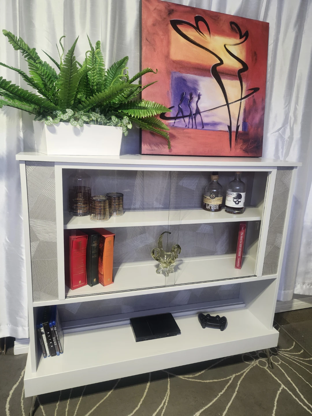 Light Grey Display Cabinet with Sliding Glass Doors - photo 3