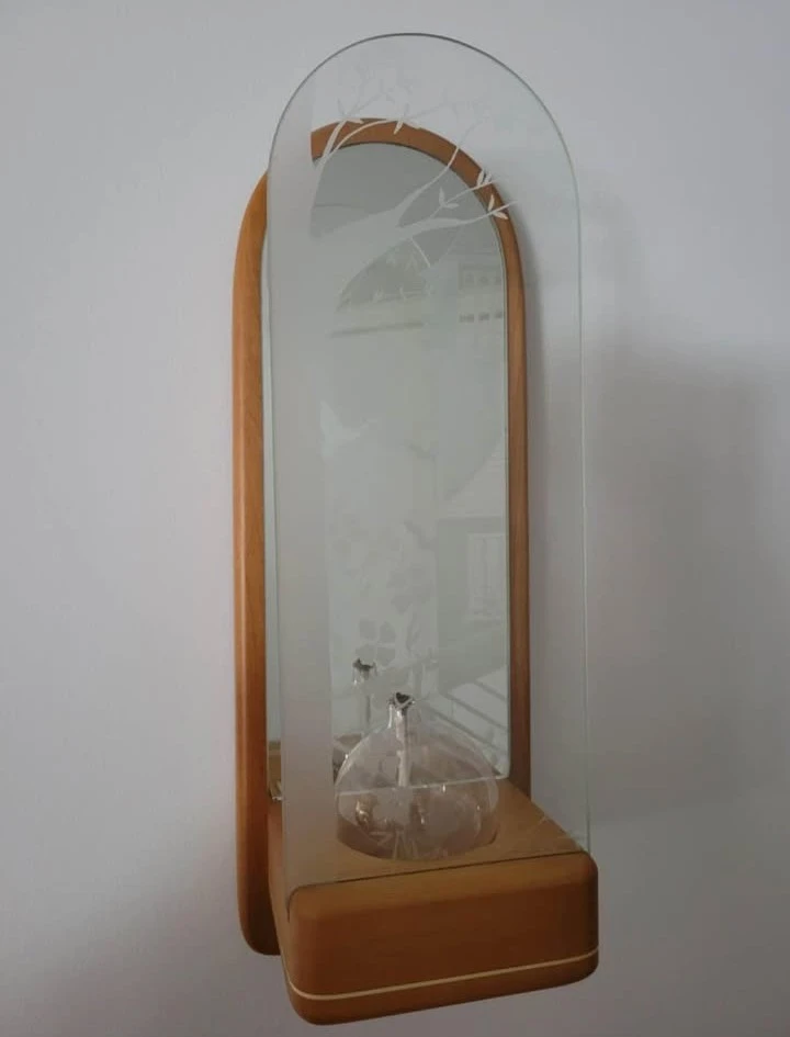 Etched Glass & Wood Sconce with Mirror