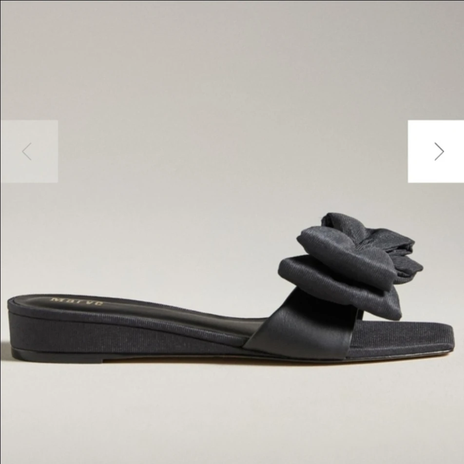 New Anthropologie Black Bow Slides - Size 6 - photo 2