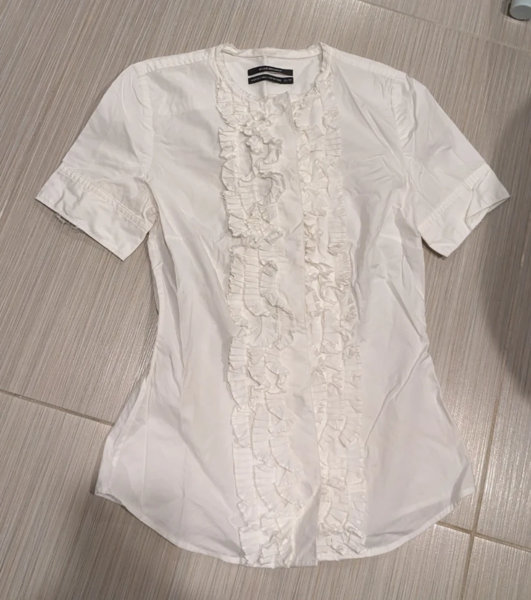 🥕Club Monaco White Ruffled Short Sleeve Blouse XS/TP