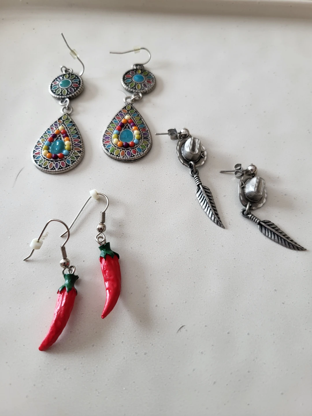 Assorted Dangle Earrings - Feather, Chili Pepper, and Tribal