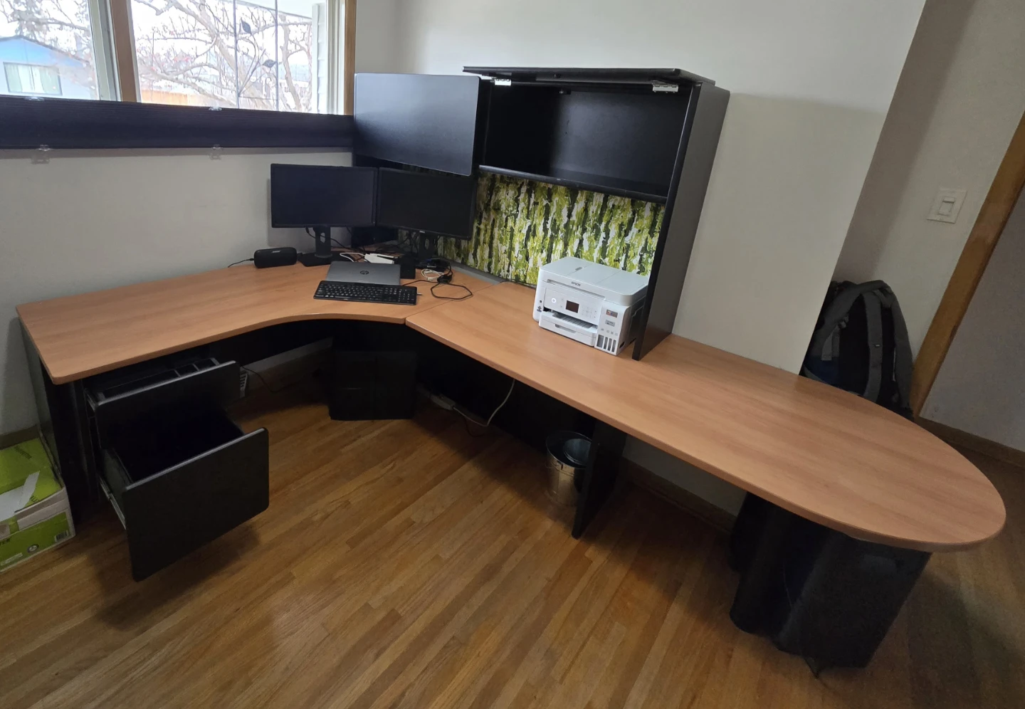 L-Shaped Corner Desk with Hutch and Drawers