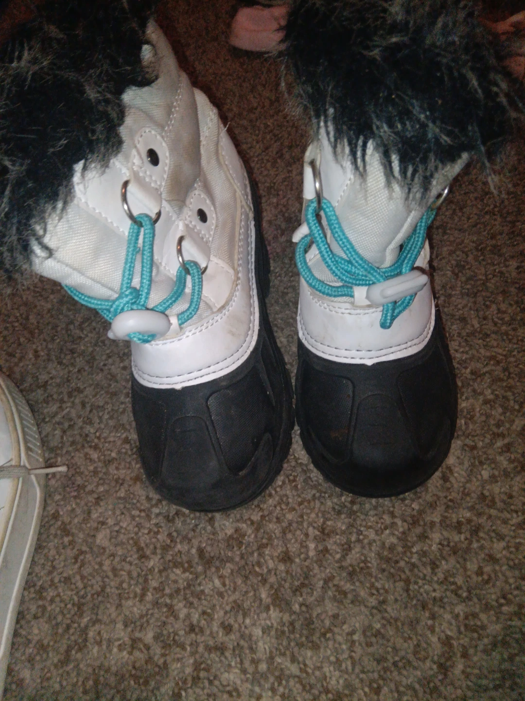 Girls White & Black Winter Snow Boots with Faux Fur Trim