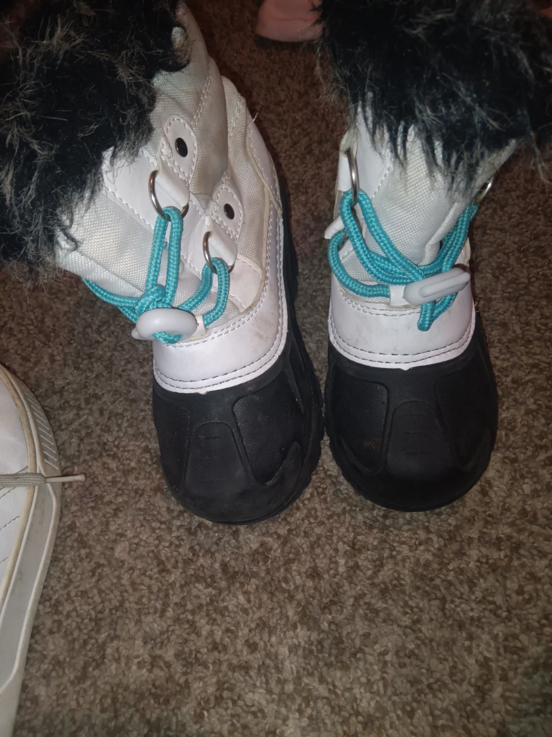 Girls White & Black Winter Snow Boots with Faux Fur Trim - photo 2