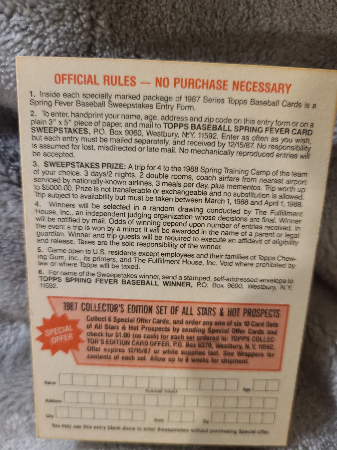 Expired Topps Spring Fever Baseball 1987 Special Offer Cards - photo 3