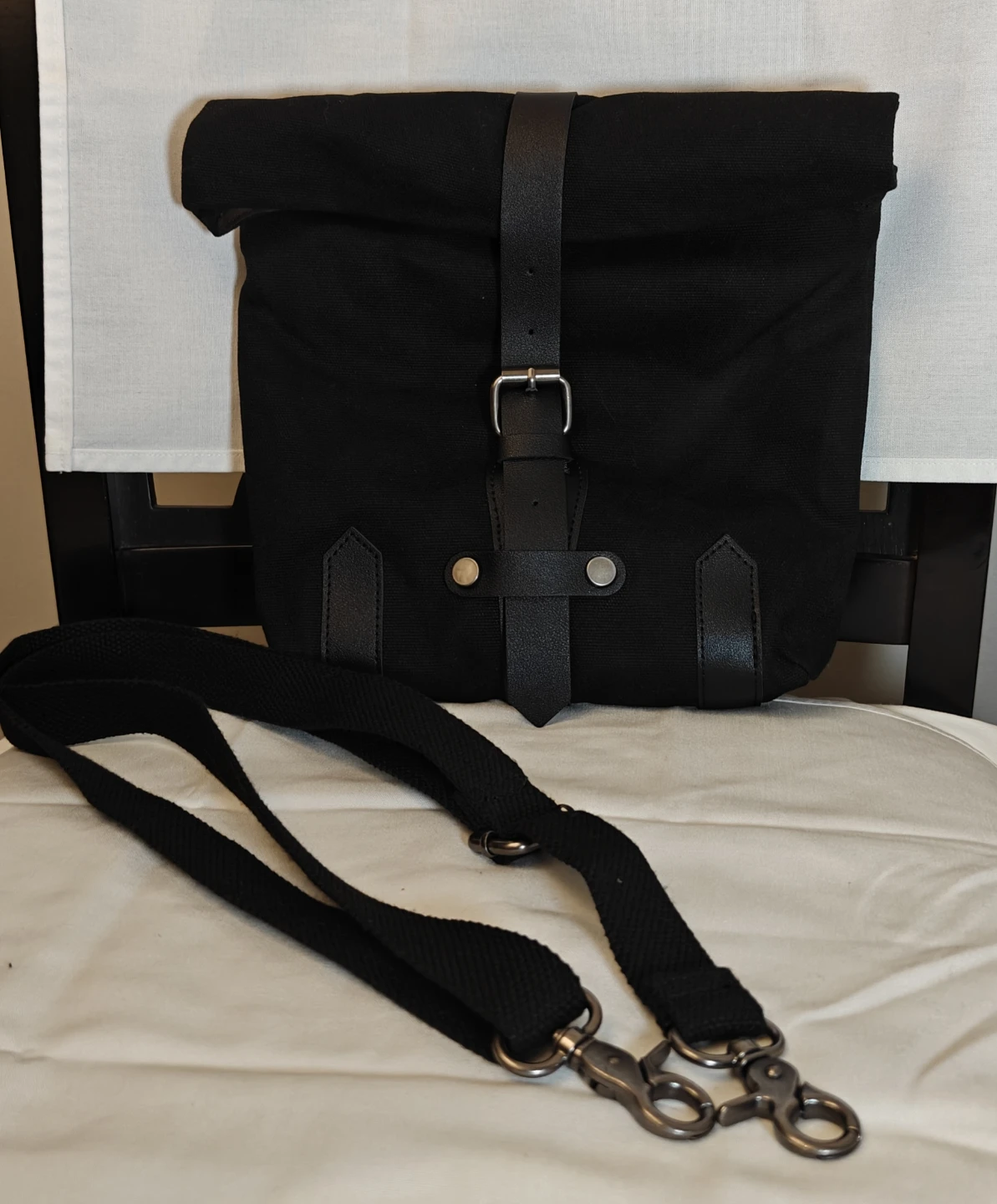 Black Canvas Roll Top Pannier Bag
