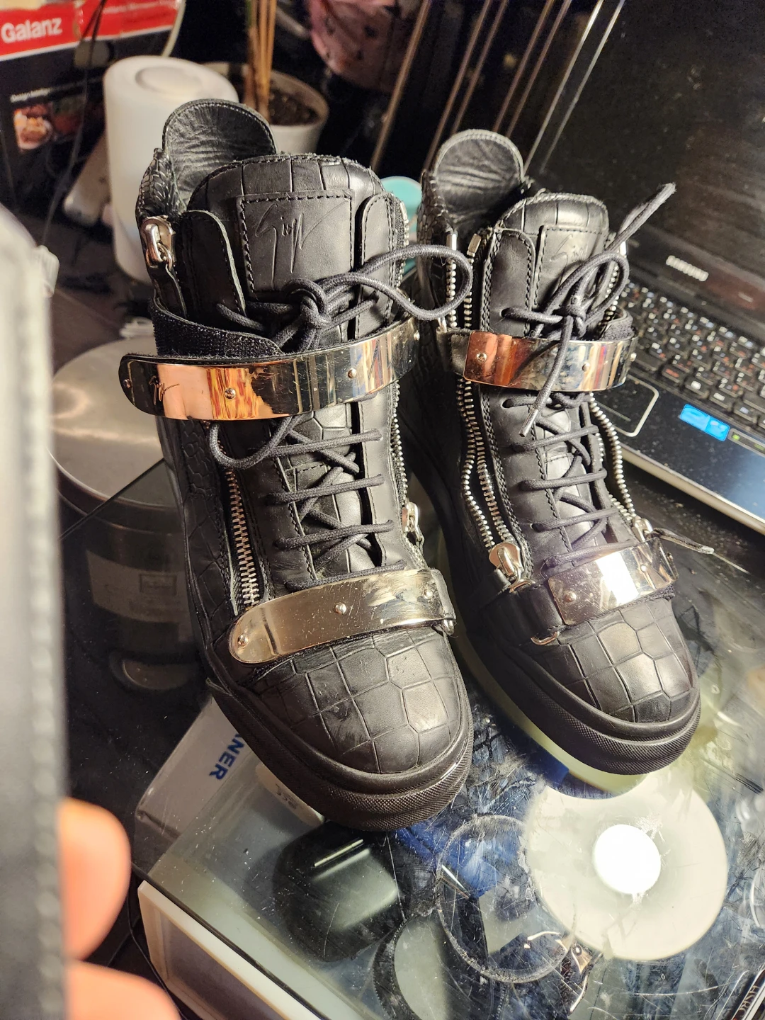 Giuseppe Zanotti Black Crocodile Print High-Top Sneakers