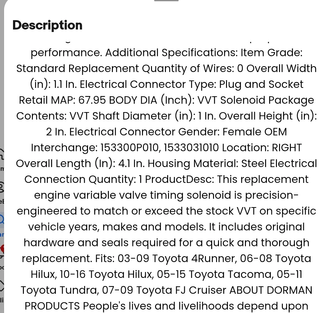 DORMAN VVT Solenoid 153300P010 - photo 3