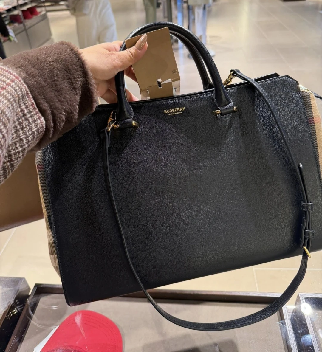 Burberry Black Leather & Canvas Tote Bag with Strap - photo 3
