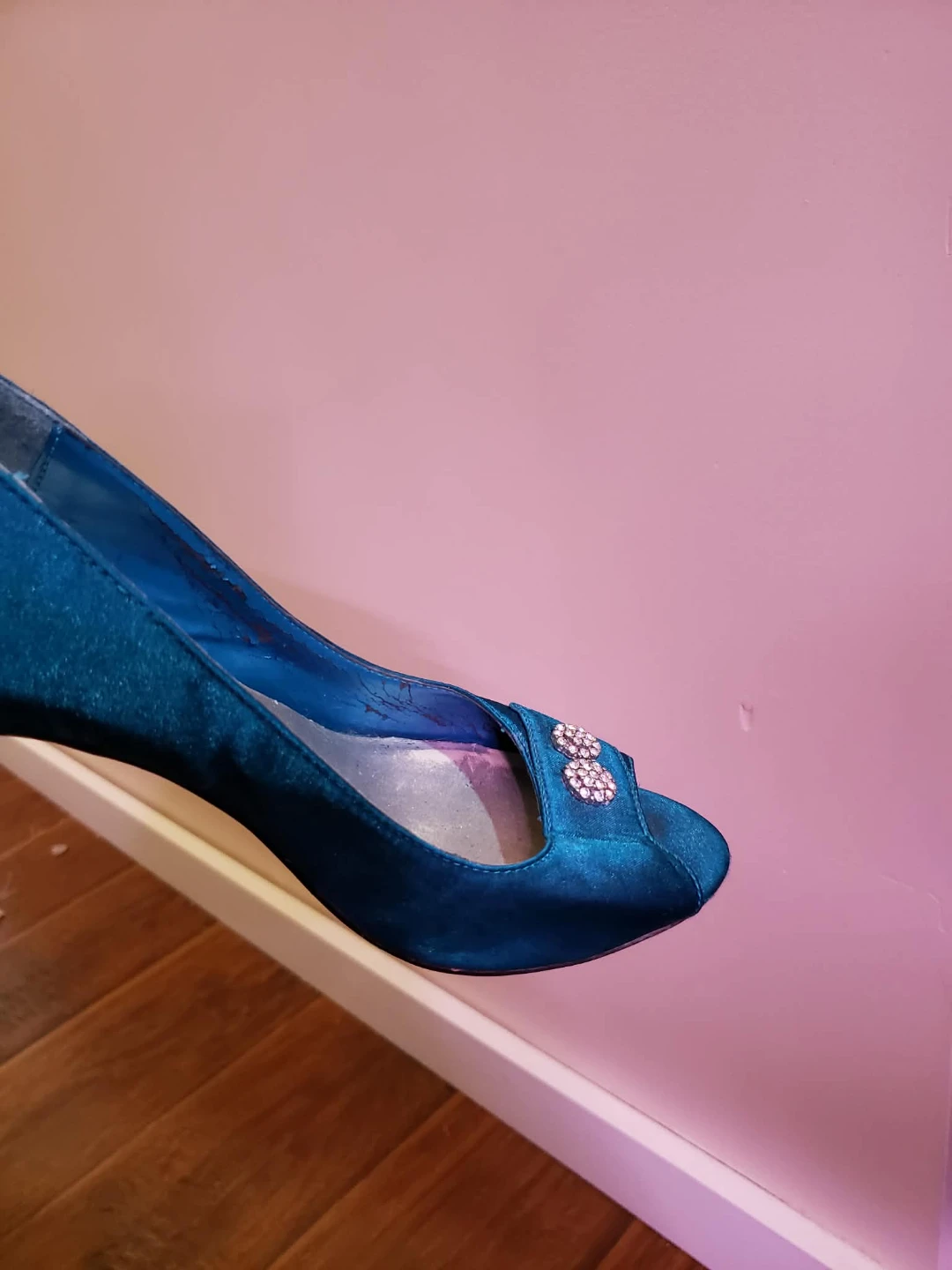 Alia Teal Satin Peep-Toe Heels - photo 4