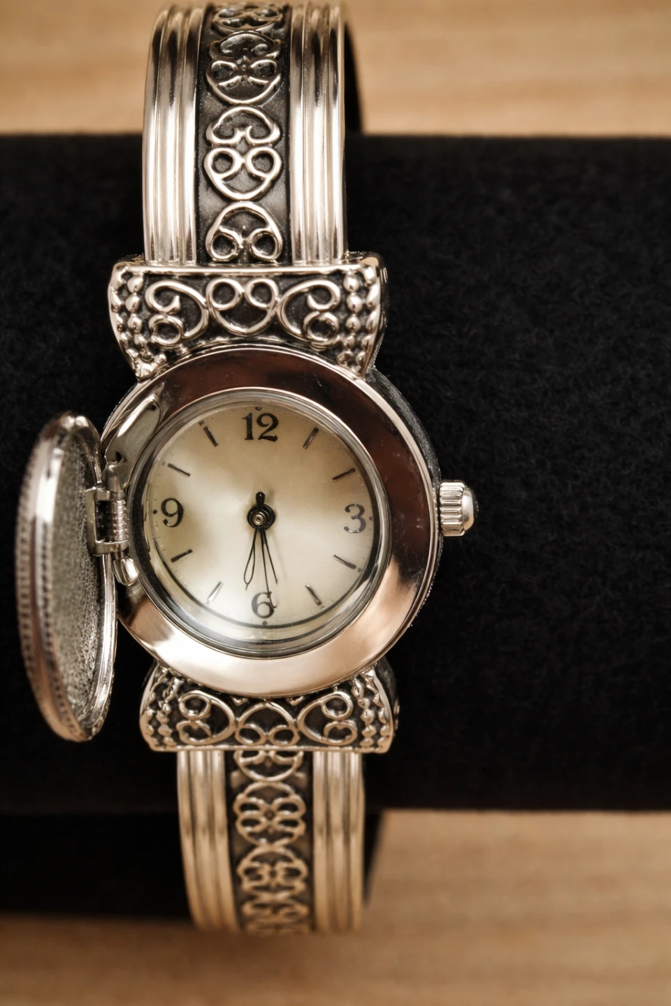 Ornate Silver-Tone Bangle Watch with Turquoise - photo 2
